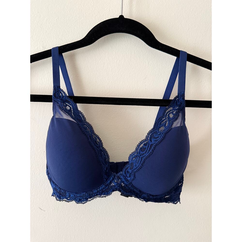 Natori Lace Mesh Navy Blue Adjustable Bra Light Padding / Underwire Lingerie 32D